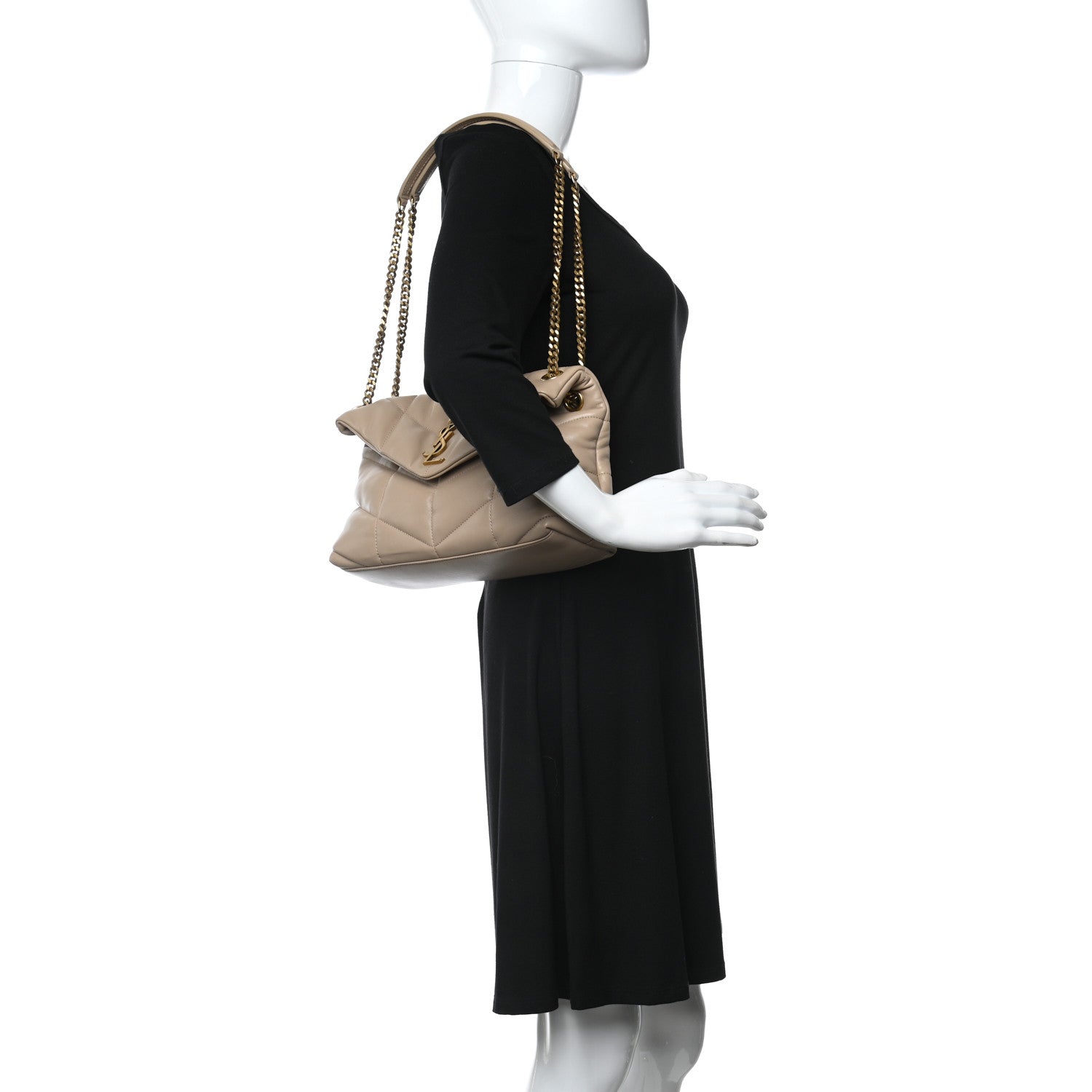 Saint Laurent Lambskin Quilted Small Loulou Puffer Monogram Chain Satchel Dark Beige 2 of 11