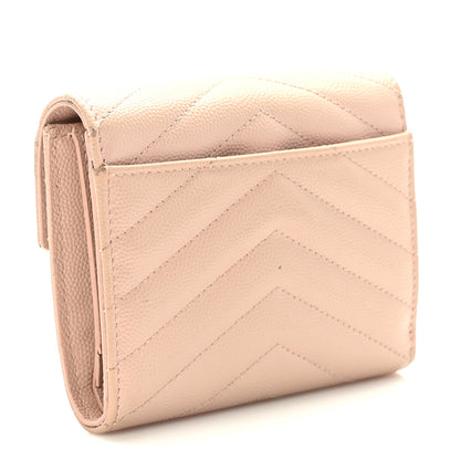 Saint Laurent Grain De Poudre Matelasse Chevron Monogram Compact Tri Fold Wallet Pale Pink 3 of 10