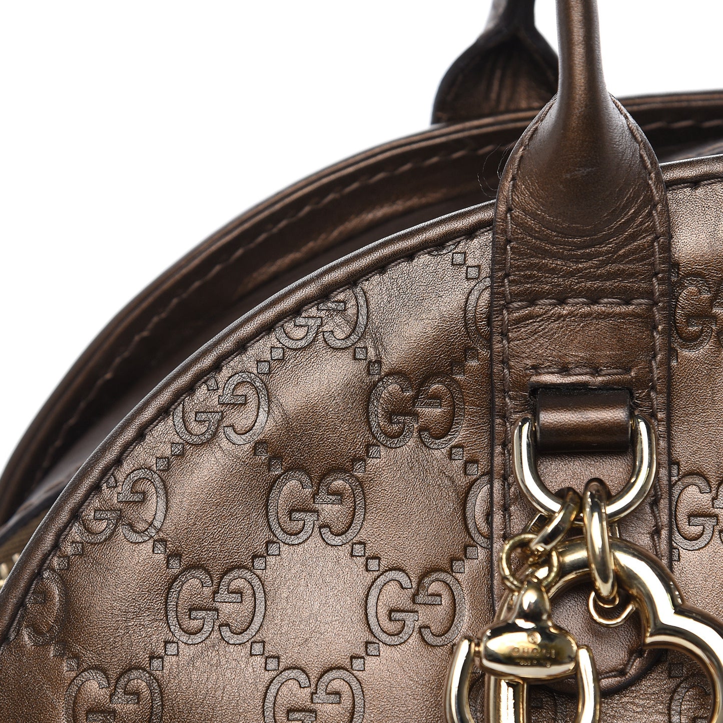 Metallic Guccissima Heart Bit Charm Dome Satchel Bronze