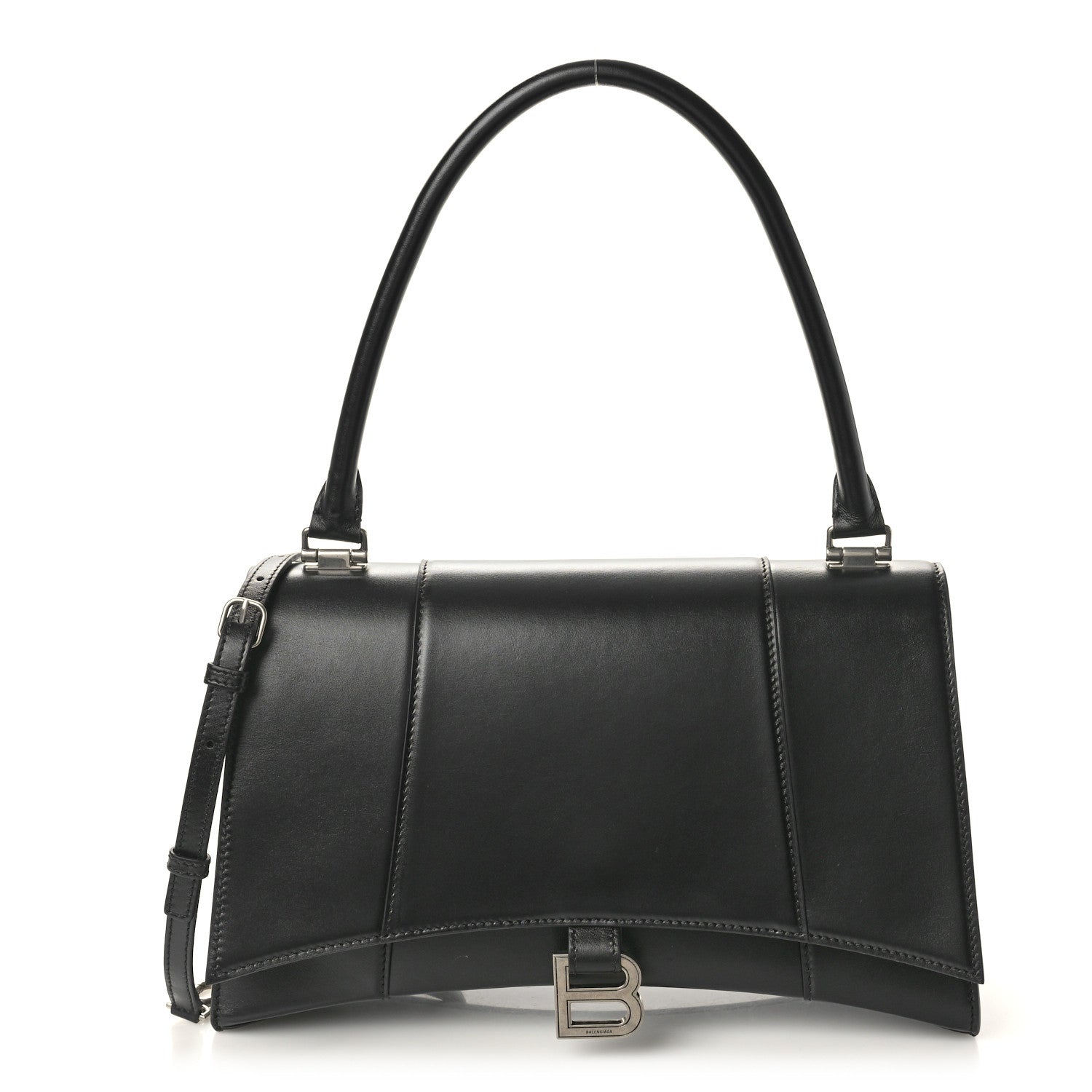 Balenciaga Shiny Box Calfskin Medium Hourglass Hinge Top Handle Bag Black 1 of 9