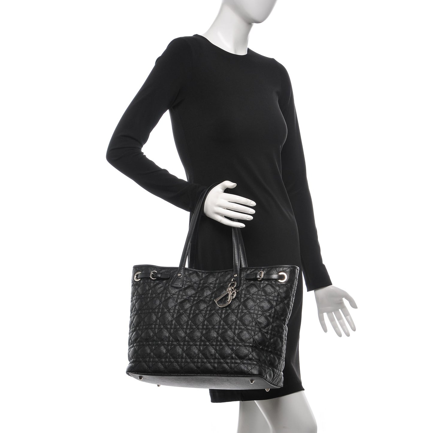 Coated Canvas Cannage Medium Panarea Tote Black