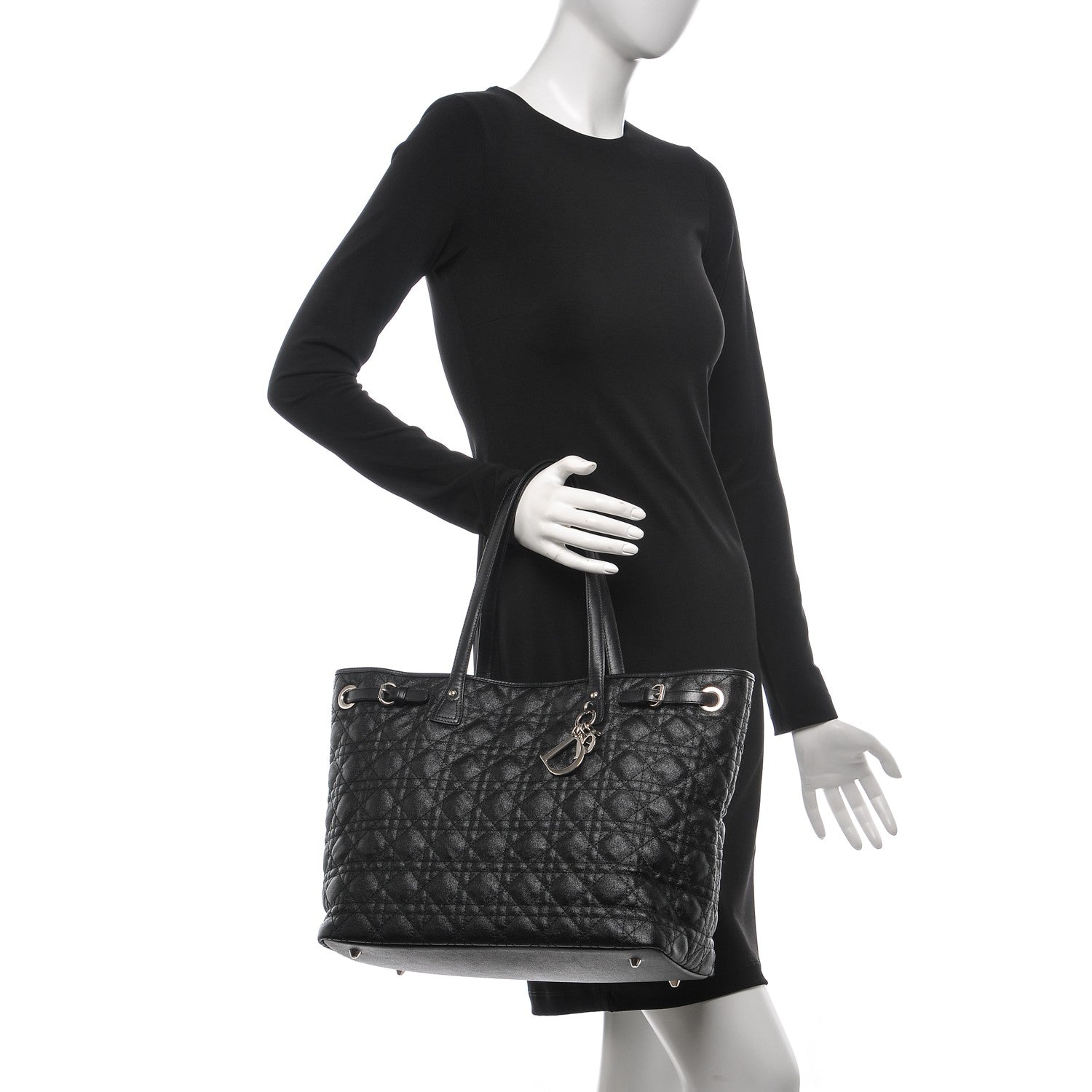 Christian Dior Coated Canvas Cannage Medium Panarea Tote Black 2 of 6
