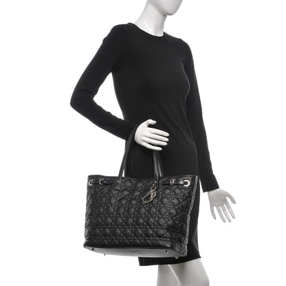 Christian Dior Coated Canvas Cannage Medium Panarea Tote Black 2 of 6