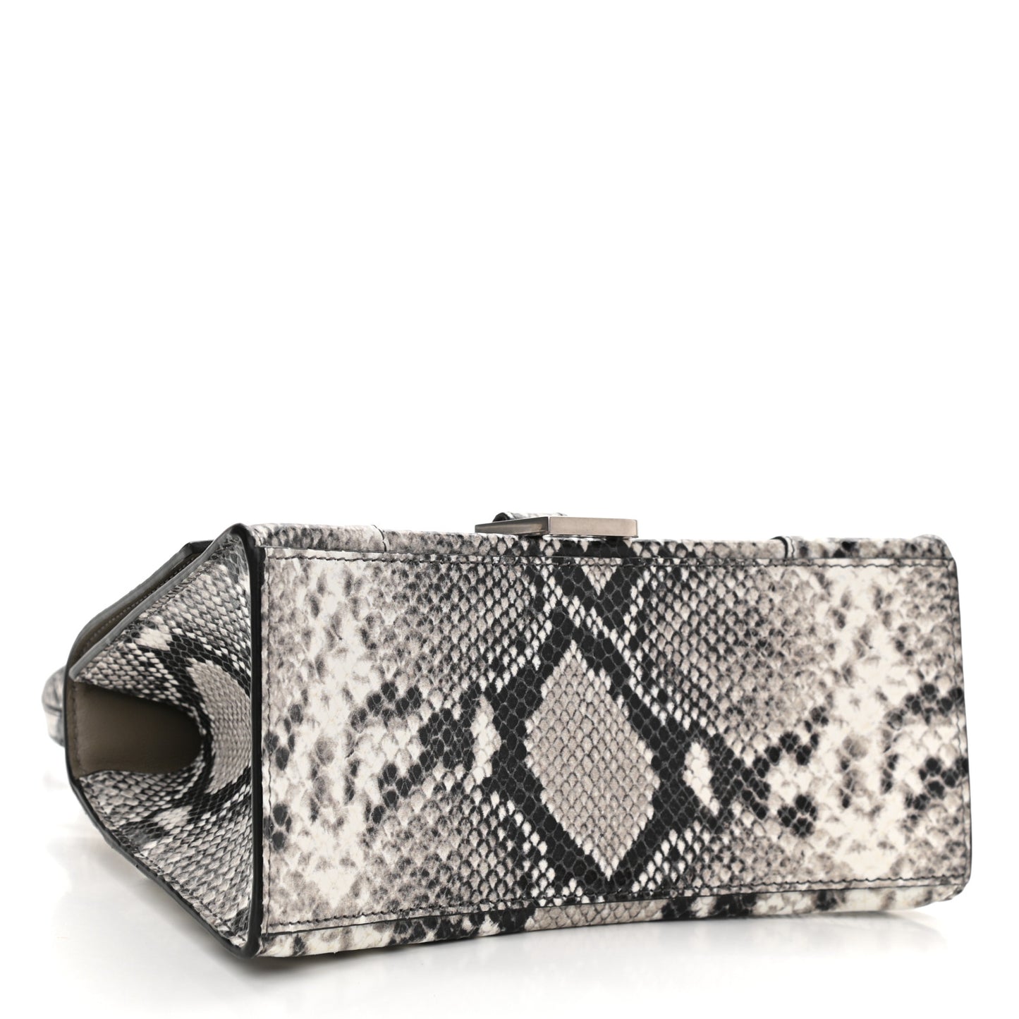 Calfskin Snake Effect Small Hourglass Top Handle Bag Black White