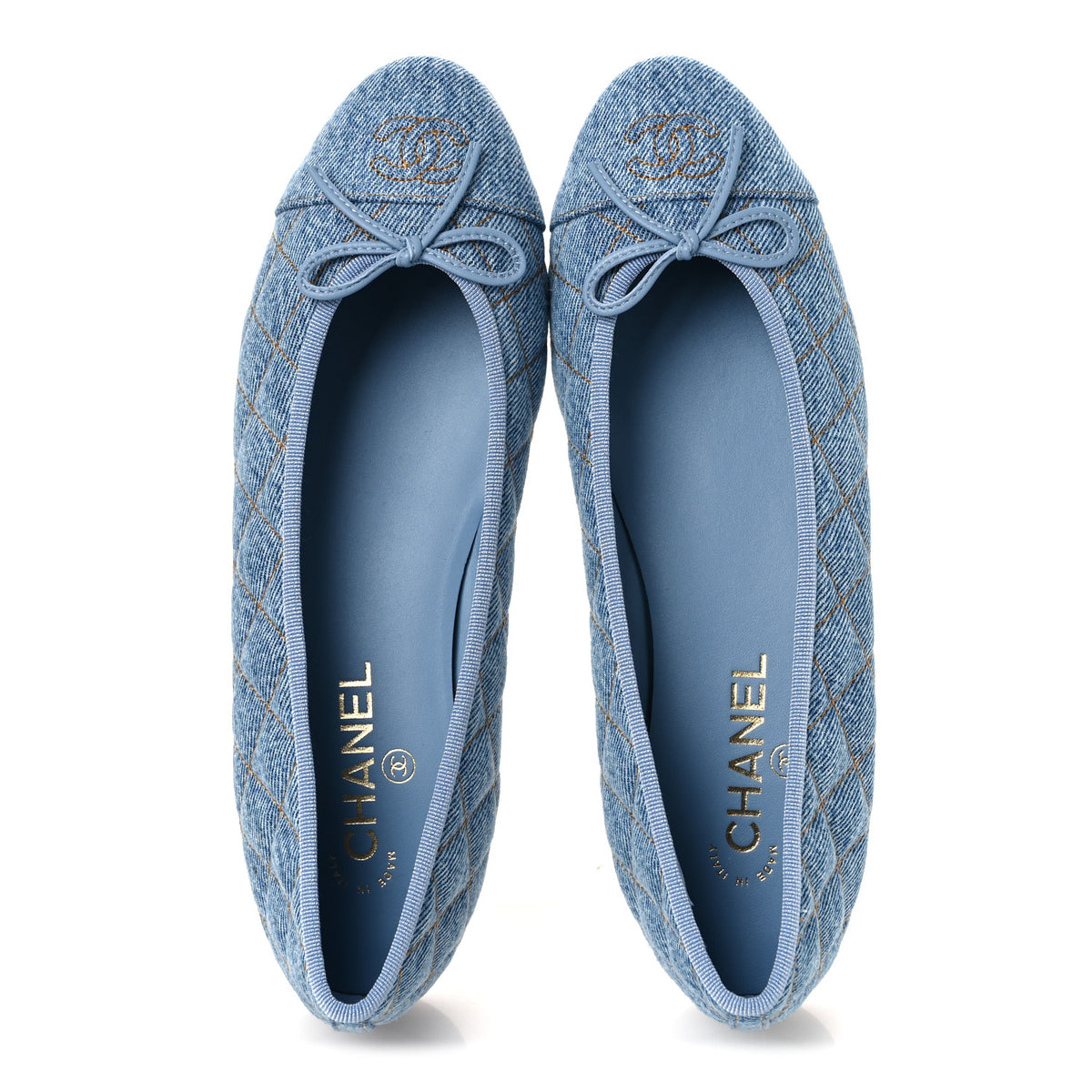 Denim Quilted CC Cap Toe Ballerina Flats 40.5 Light Blue