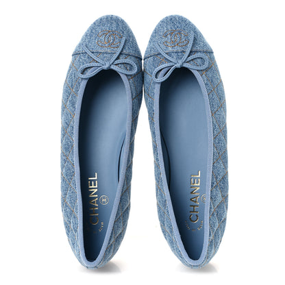 Chanel Denim Quilted CC Cap Toe Ballerina Flats 40.5 Light Blue 2 of 11