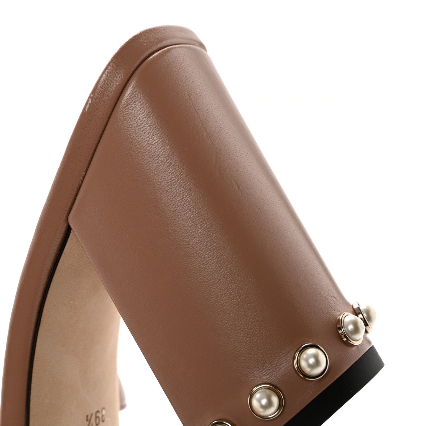 Calfskin Pearl Embellished Hazal 85 Mule Sandals 39.5 Ballet Pink