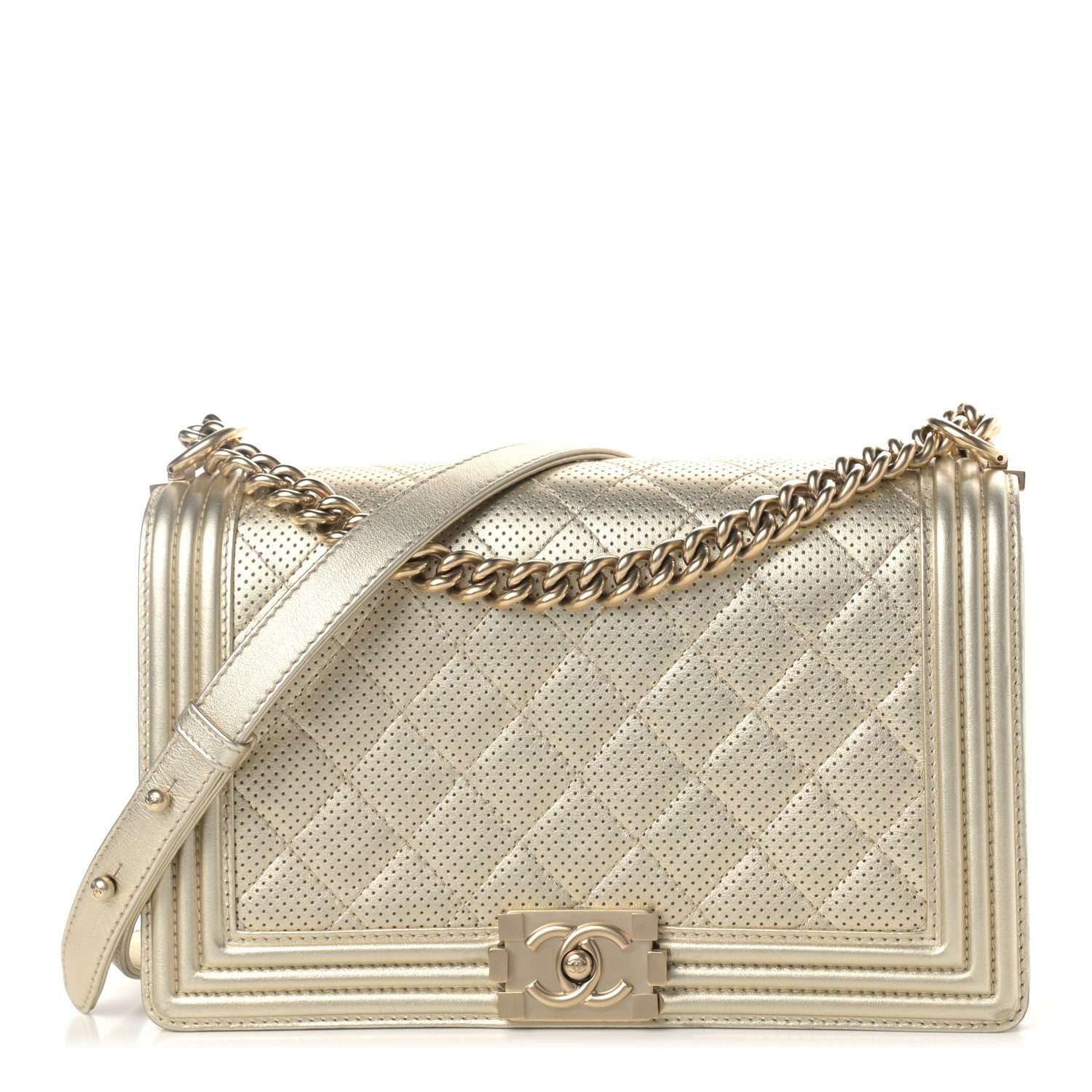 Chanel Lambskin Perforated Quilted New Medium Boy Flap Gold 1 of 10