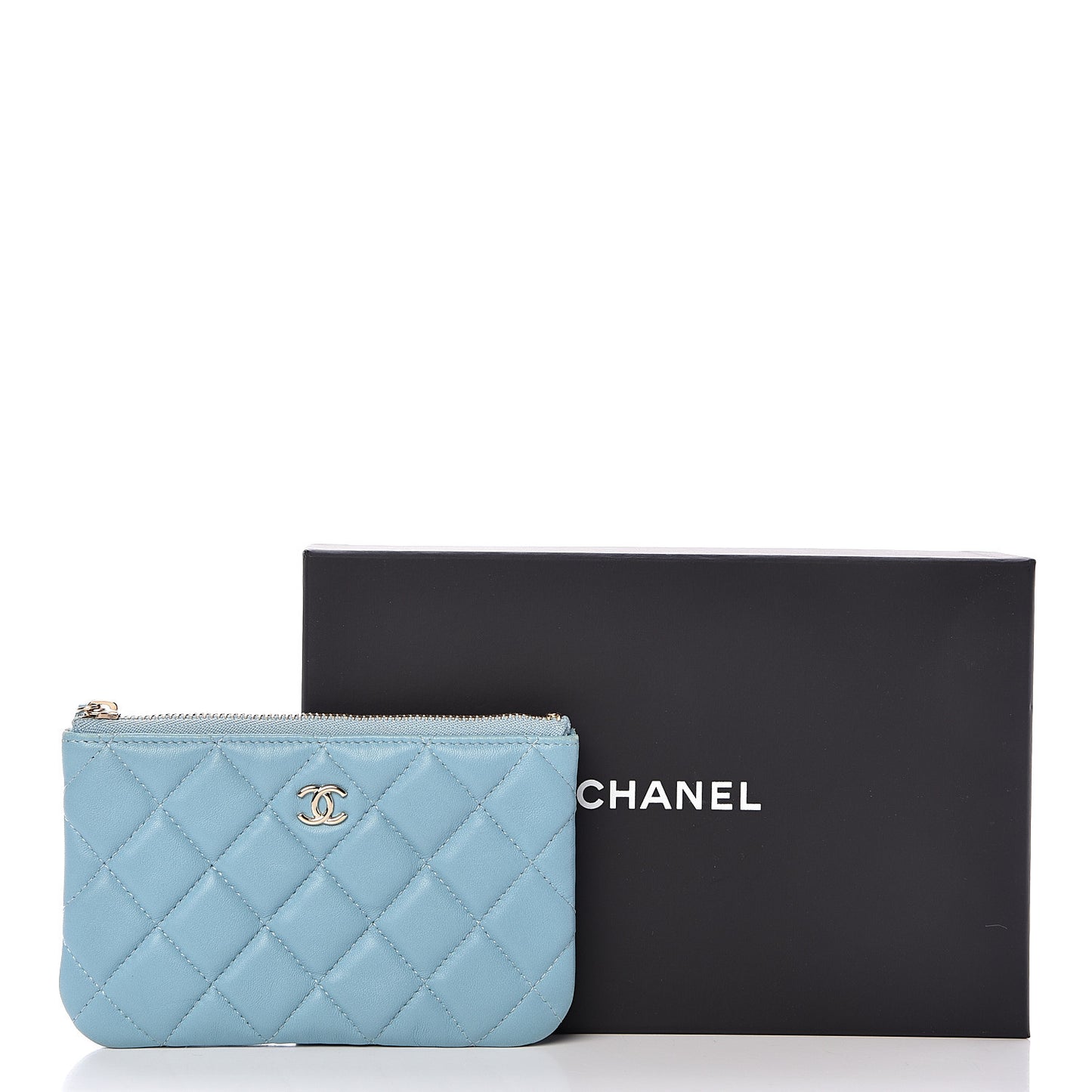 Lambskin Quilted Small Cosmetic Case Turquoise