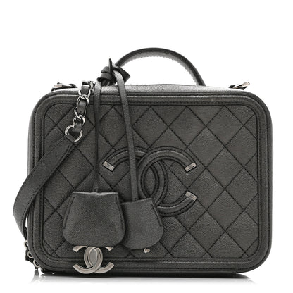 Chanel Metallic Caviar Quilted Medium CC Filigree Vanity Case Dark Silver 1 of 10