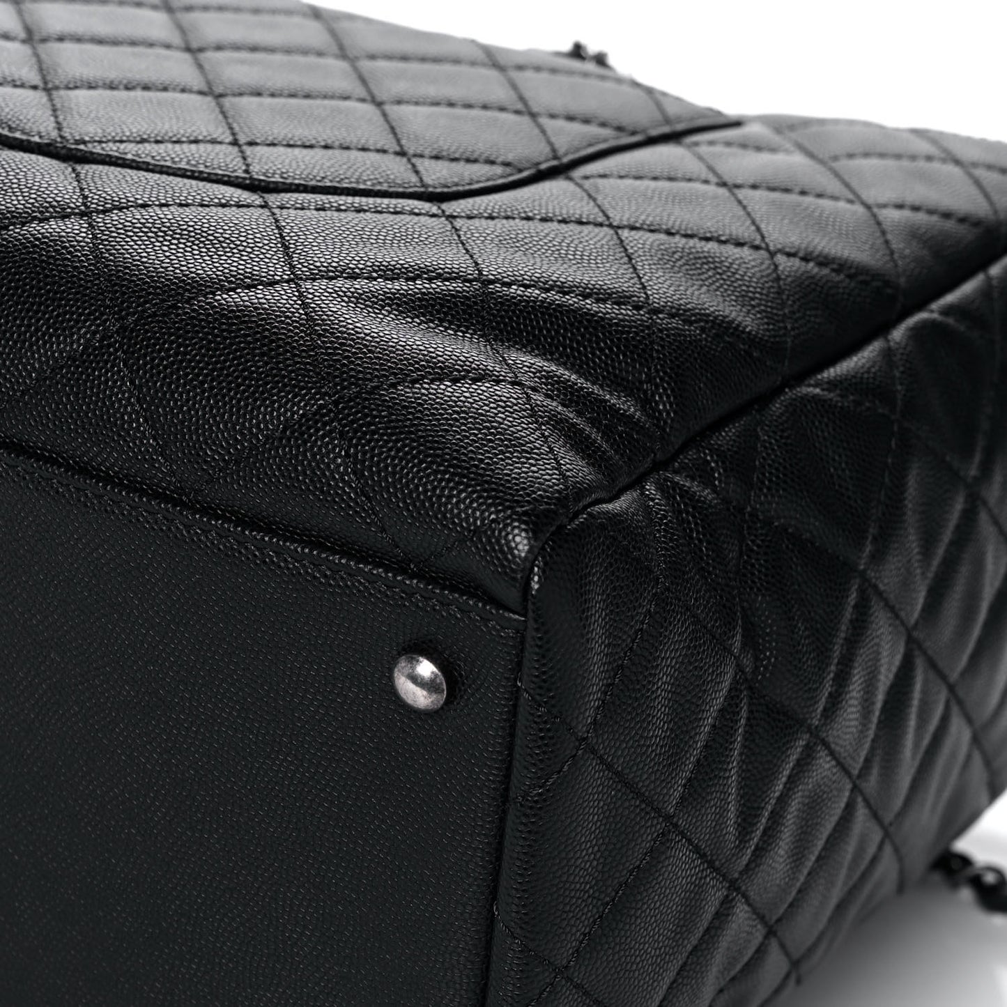 Caviar Quilted Large Coco Handle Shopping Tote Black