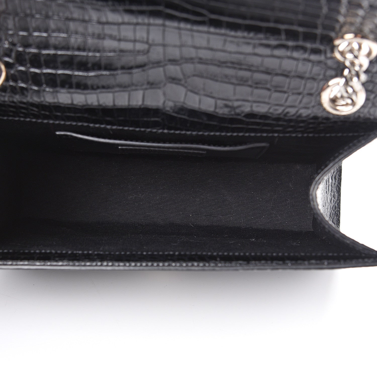 Saint Laurent Calfskin Crocodile Embossed Medium Monogram Envelope Chain Shoulder Bag Black 4 of 15