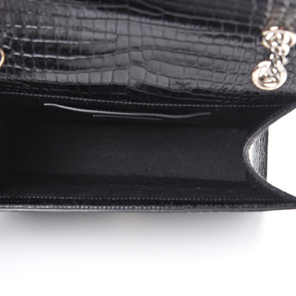Saint Laurent Calfskin Crocodile Embossed Medium Monogram Envelope Chain Shoulder Bag Black 4 of 15