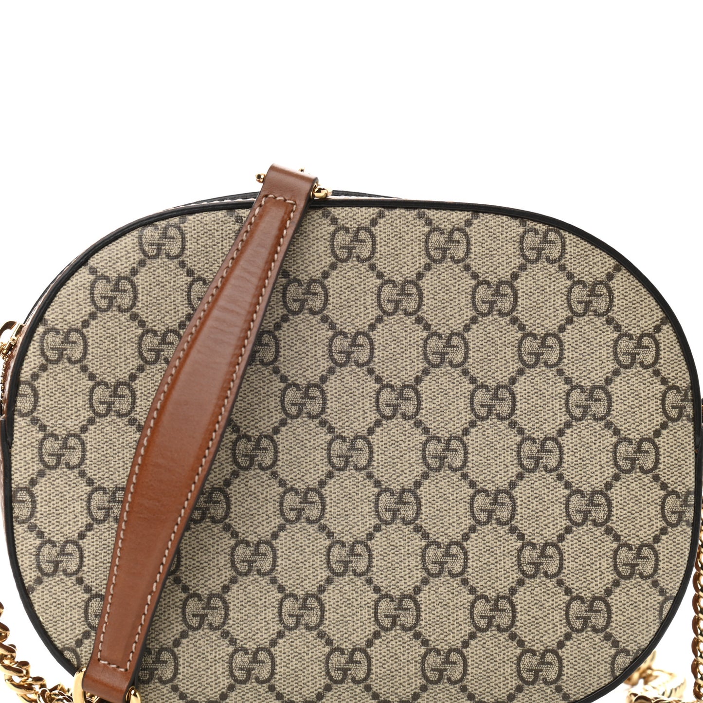 GG Supreme Monogram Cuoio Toscano Mini Chain Shoulder Bag Beige Ebony Cuir