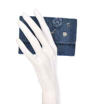 Chanel Denim Camelia Charms Card Holder Blue 2 of 8