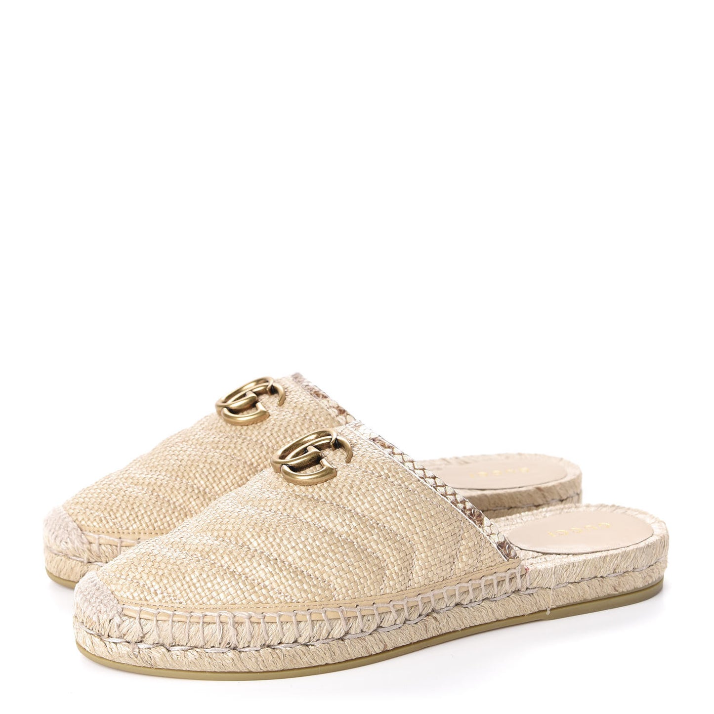 Straw Elaphe Matelasse GG Marmont Espadrille Slippers 38 Natural Cream Brown