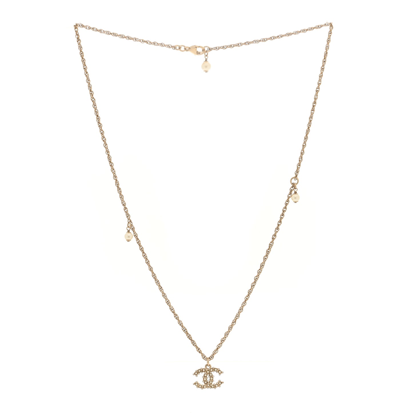 Crystal Pearl CC Pendant Necklace Gold