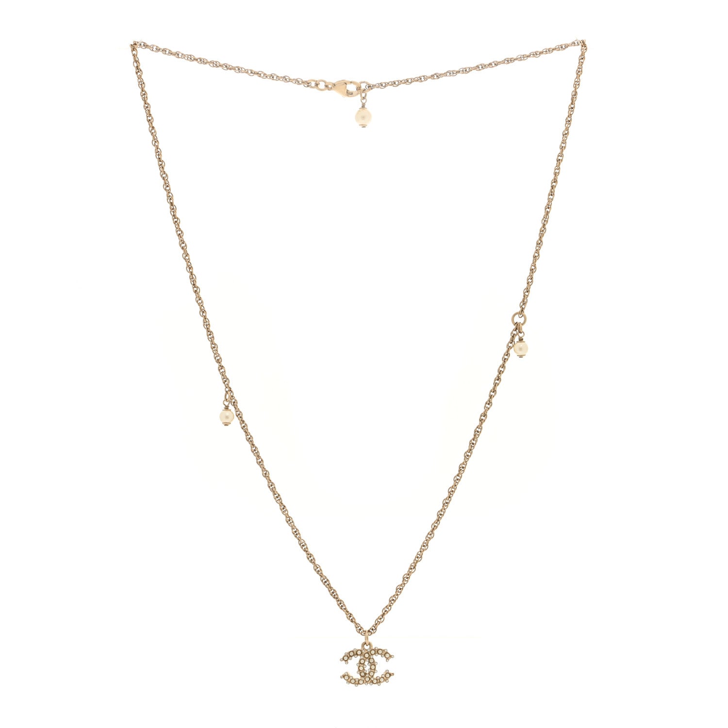 Chanel Crystal Pearl CC Pendant Necklace Gold 3 of 5