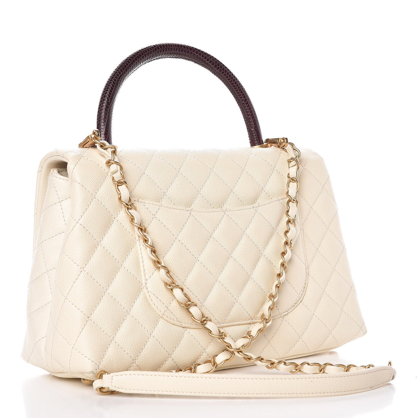 Caviar Lizard Quilted Small Coco Handle Flap Ivory