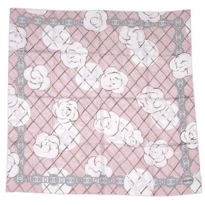 Chanel Silk CC Logo Camellia Scarf White Pink 2 of 5