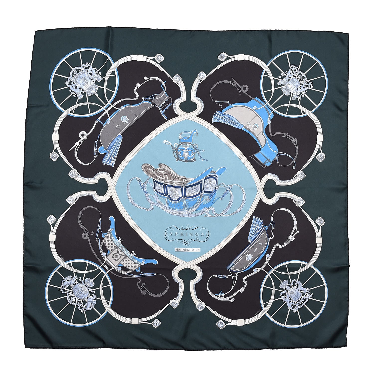 Hermes Silk Springs Scarf 90 Vert Sapin Anthracite Celadon 1 of 6