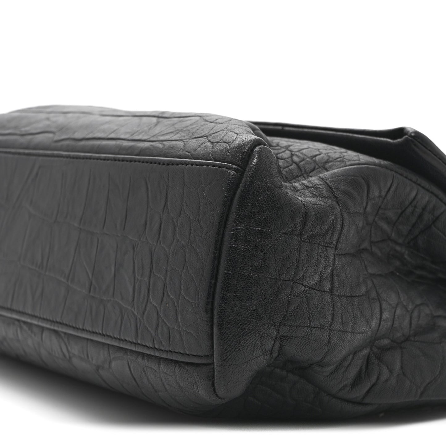 Calfskin Crocodile Embossed Medium West Hollywood Monogram Fold-Over Black