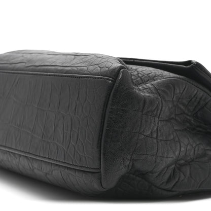Saint Laurent Calfskin Crocodile Embossed Medium West Hollywood Monogram Fold-Over Black 10 of 10