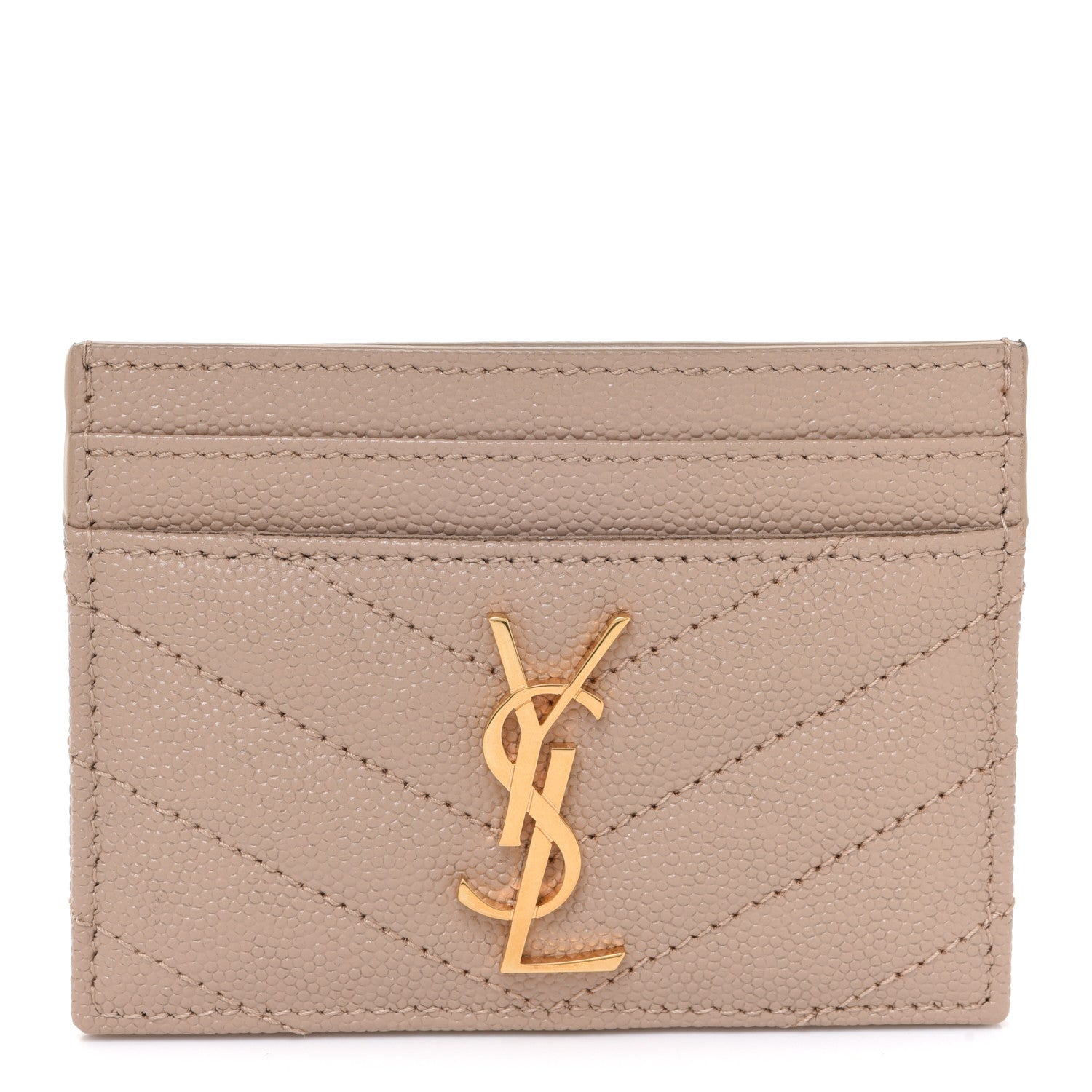 Saint Laurent Grain De Poudre Matelasse Chevron Cassandre Credit Card Case Crema Soft 1 of 7
