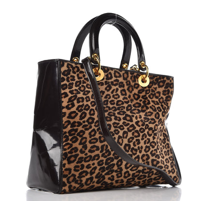 Christian Dior Patent Pony Hair Leopard Print Large Lady Dior Brown 3 of 12