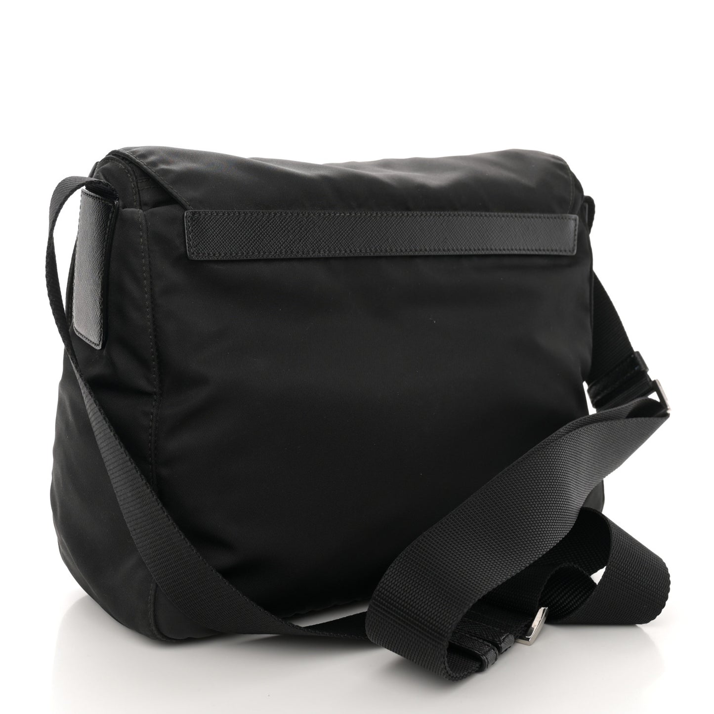 Re-Nylon Vela Saffiano Pocket Single Buckle Messenger Shoulder Bag Black