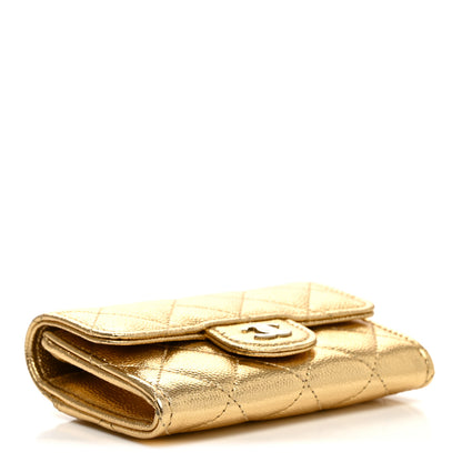Chanel Metallic Caviar Quilted Flap Card Holder Wallet Gold 4 of 9