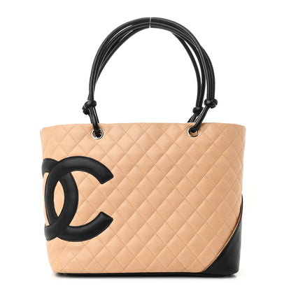 Chanel Calfskin Quilted Large Cambon Tote Beige Black 1 of 10