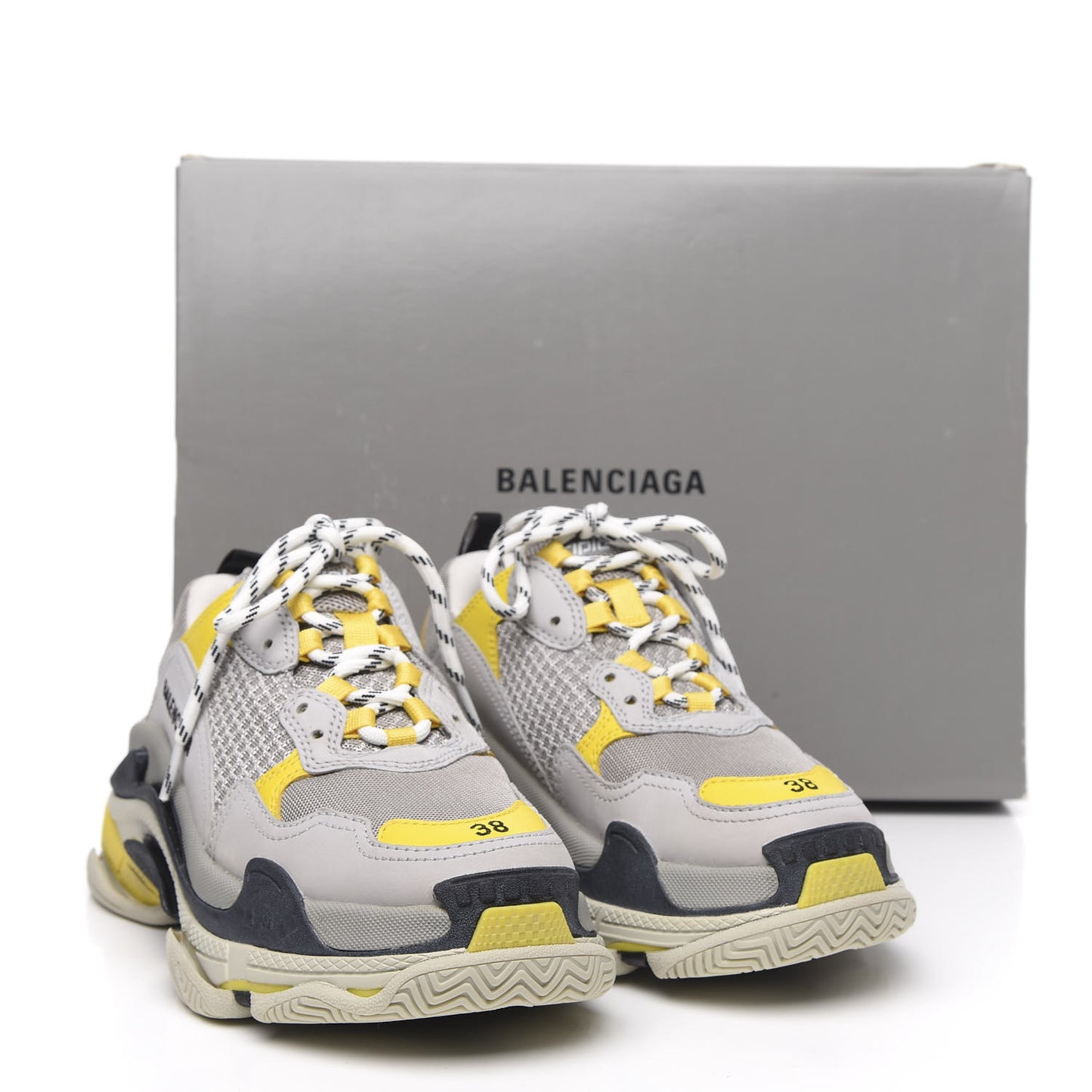 Fabric Mesh Womens Triple S Sneakers 38 Yellow Grey White