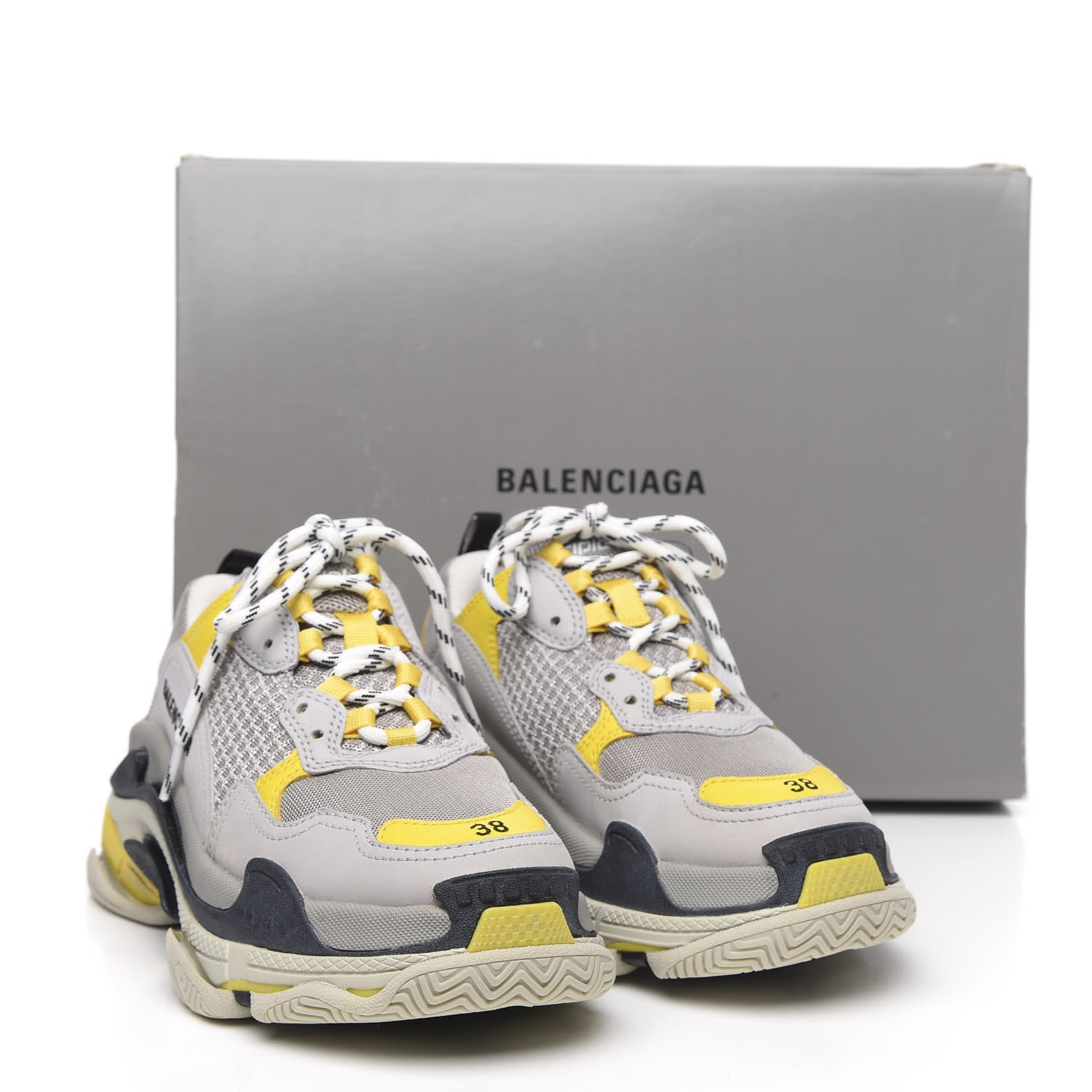 Balenciaga Fabric Mesh Womens Triple S Sneakers 38 Yellow Grey White 7 of 7