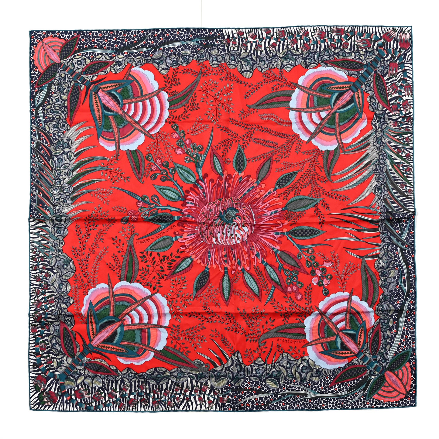 Silk Flowers of South Africa Scarf 90 Rouge Vert Ciel