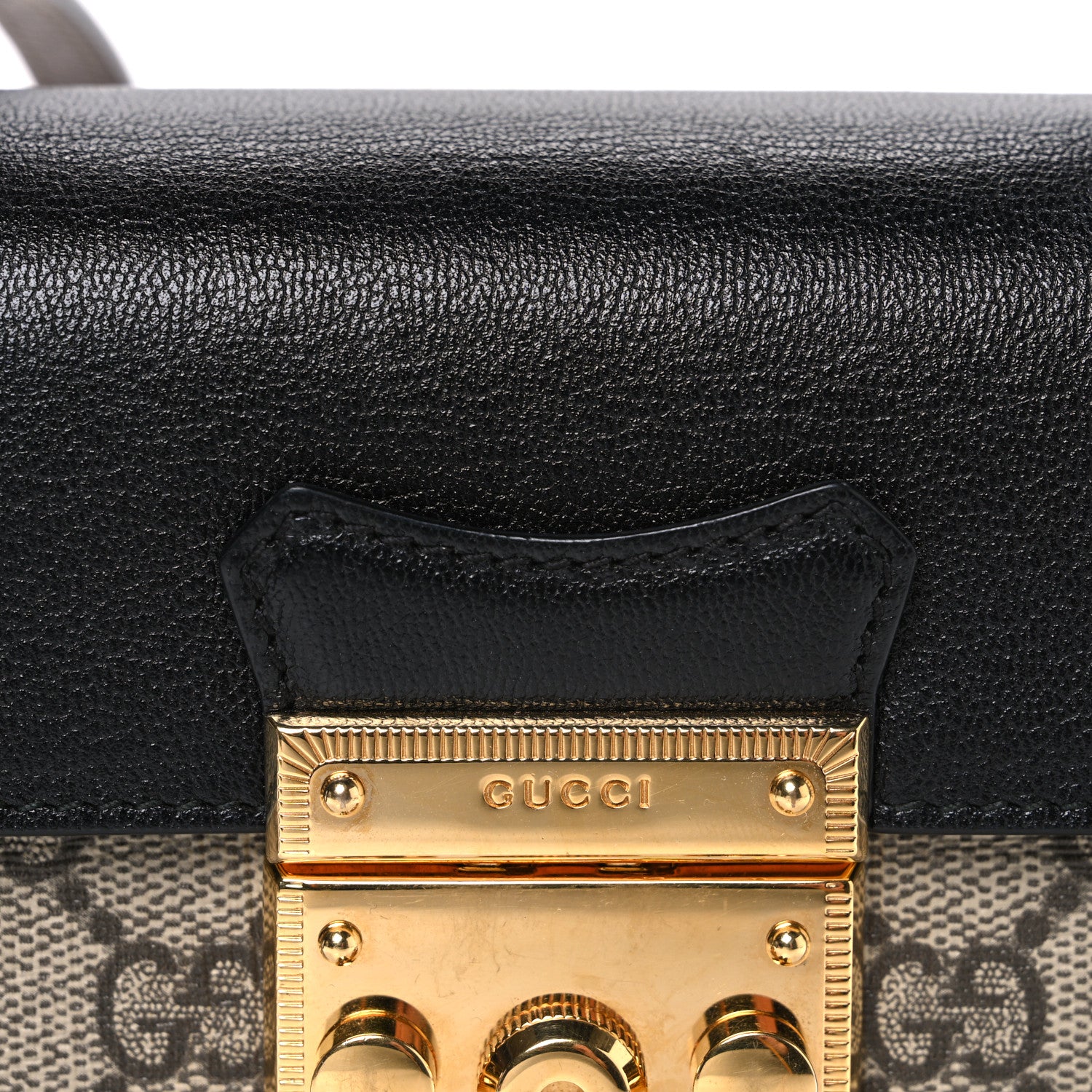 Gucci GG Supreme Monogram Calfskin Mini Padlock Top Handle Shoulder Bag Beige Black Cuir 7 of 10