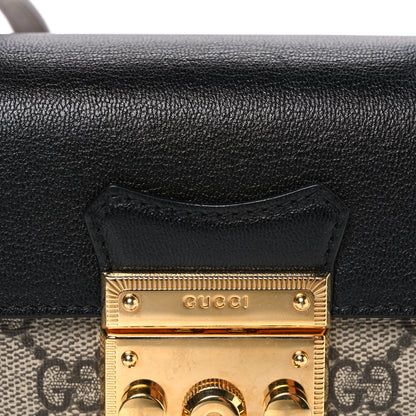 Gucci GG Supreme Monogram Calfskin Mini Padlock Top Handle Shoulder Bag Beige Black Cuir 7 of 10