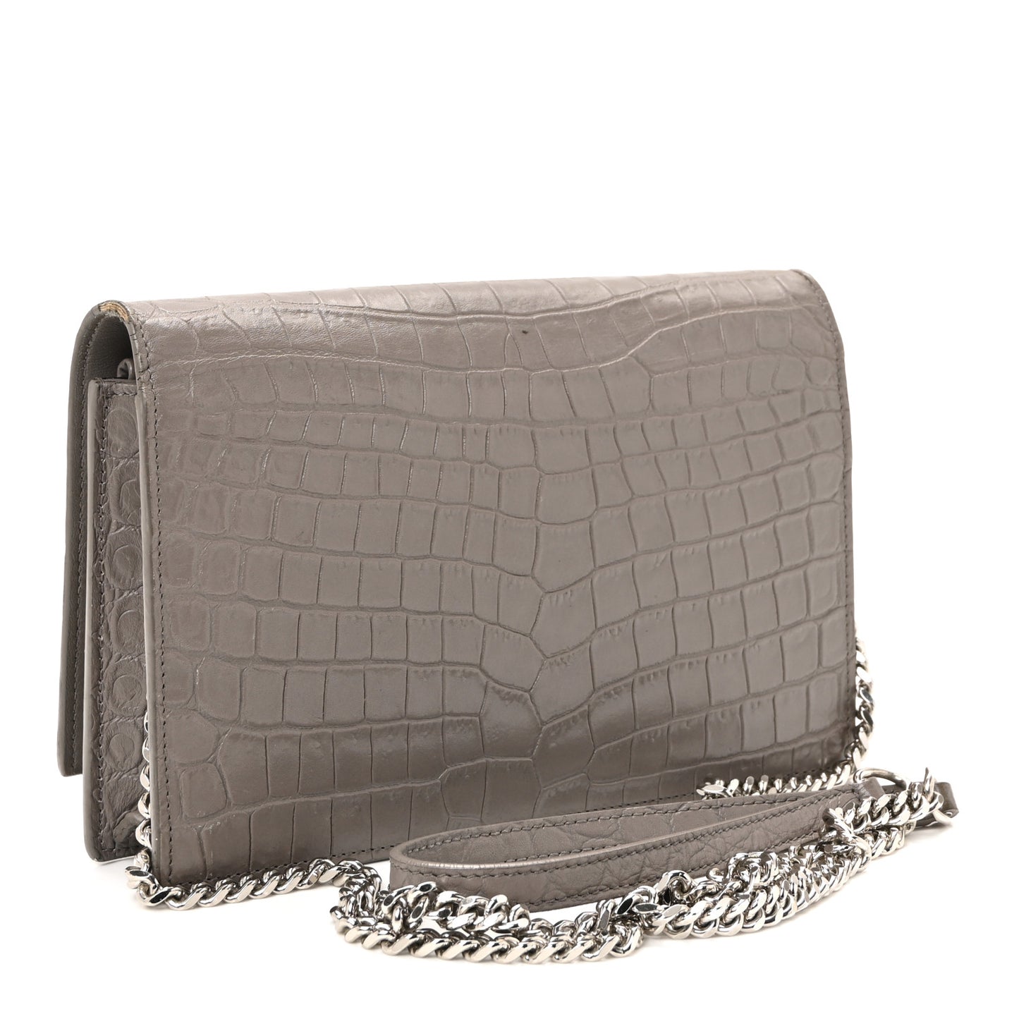 Calfskin Crocodile Embossed Kate Monogram Tassel Chain Wallet Fog