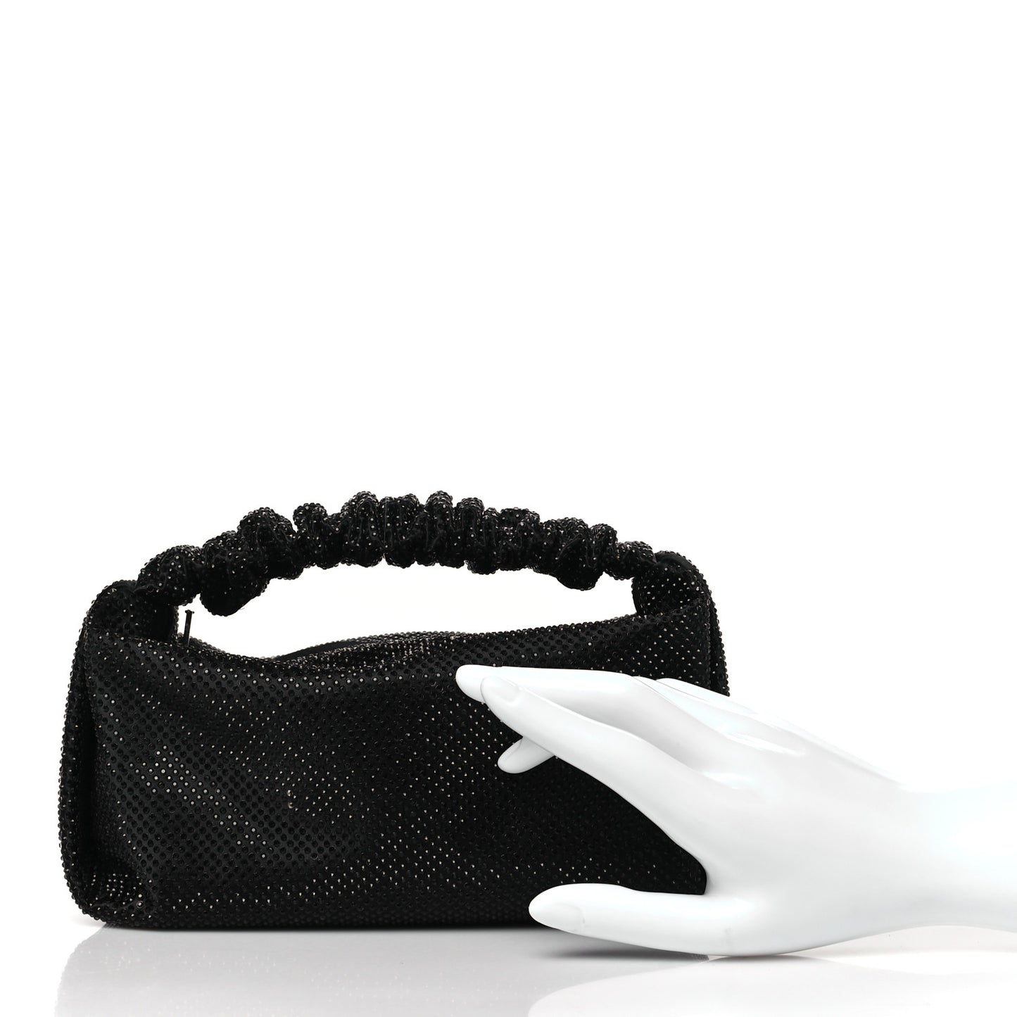 Satin Crystal Rhinestone Mini Scrunchie Clutch  Black