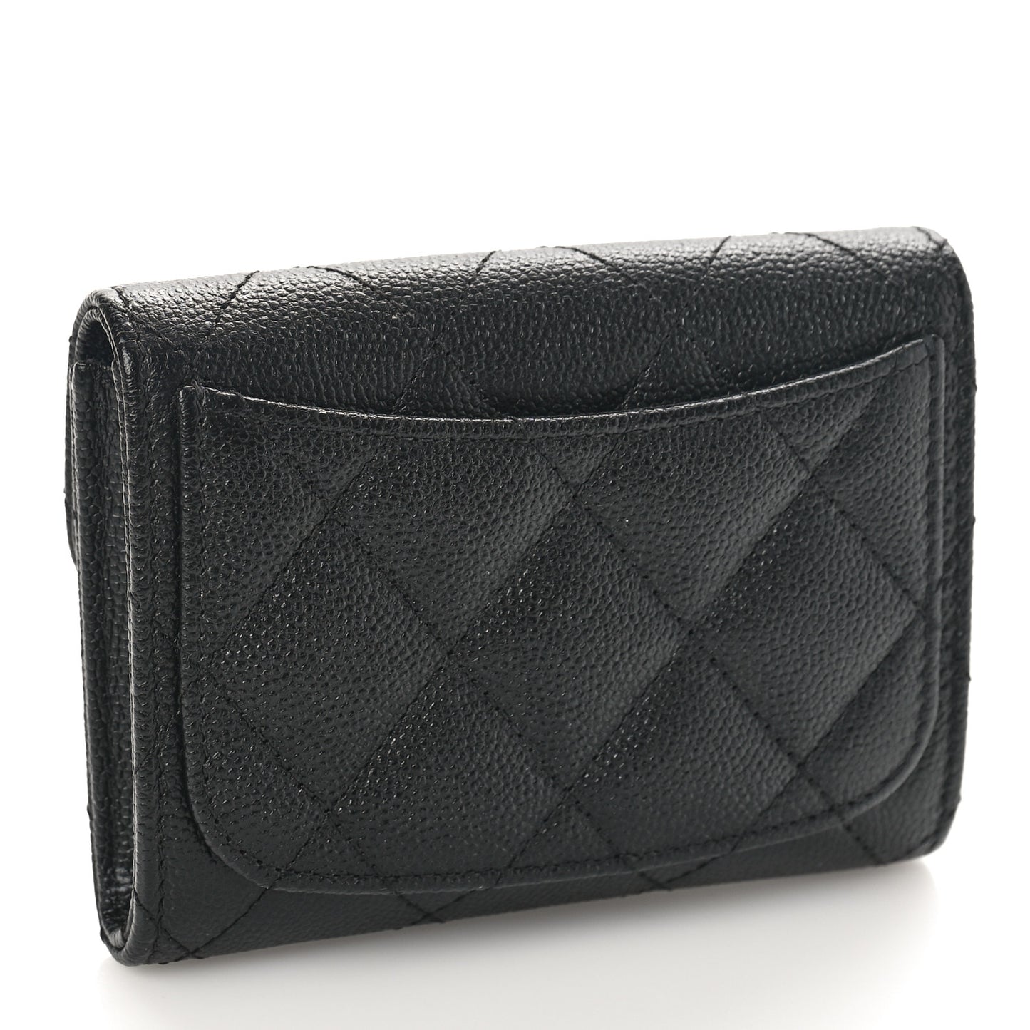 Caviar Quilted Flap Card Holder Wallet Black