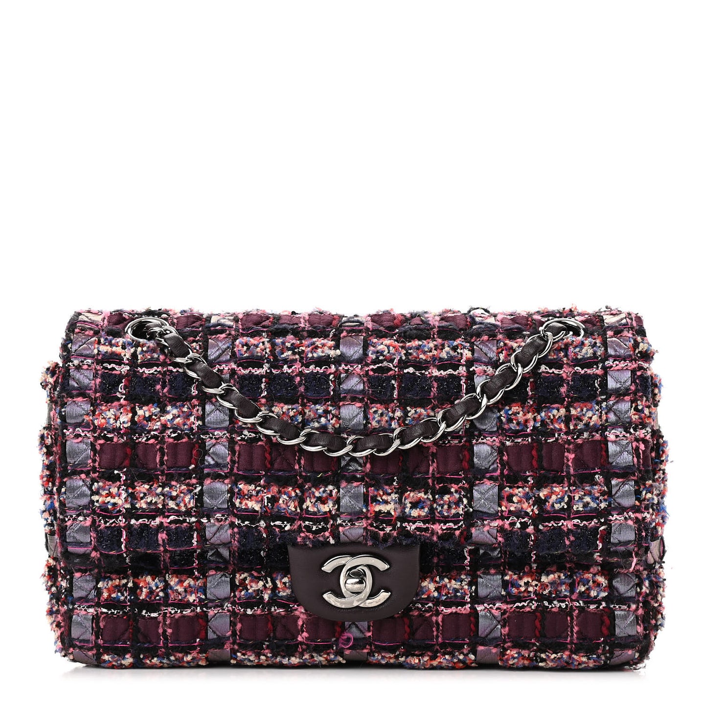 Tweed Quilted Medium Double Flap Dark Purple