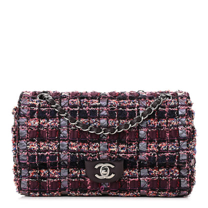 Chanel Tweed Quilted Medium Double Flap Dark Purple 1 of 10