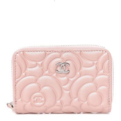 Chanel Goatskin Camellia Embossed Zip Coin Purse Light Pink 1 of 8