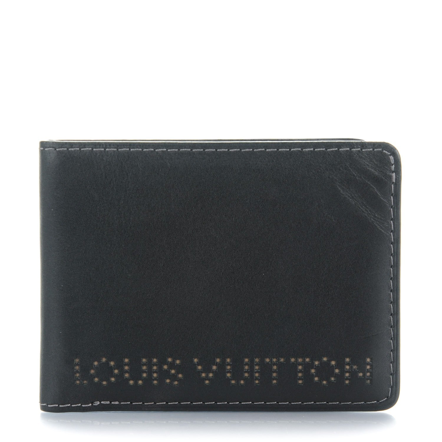 Louis Vuitton Mens Nappa Marco Chicago Perforated Wallet Black 1 of 6