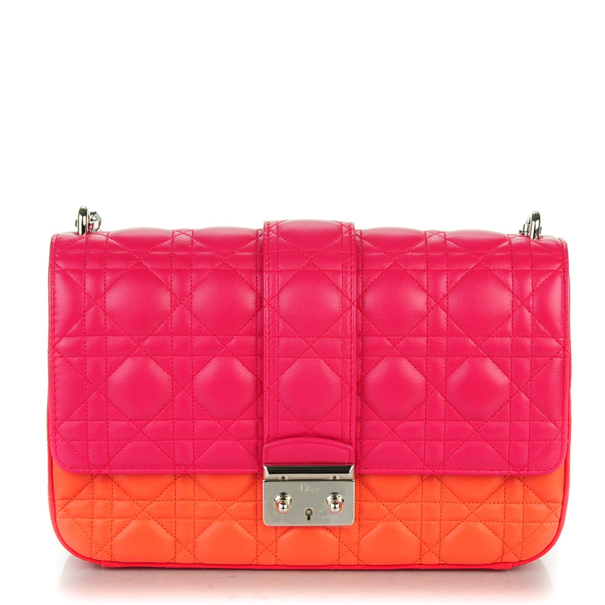 Lambskin Cannage Tri-Color Medium Tri-Color Miss Dior Flap Fuchsia