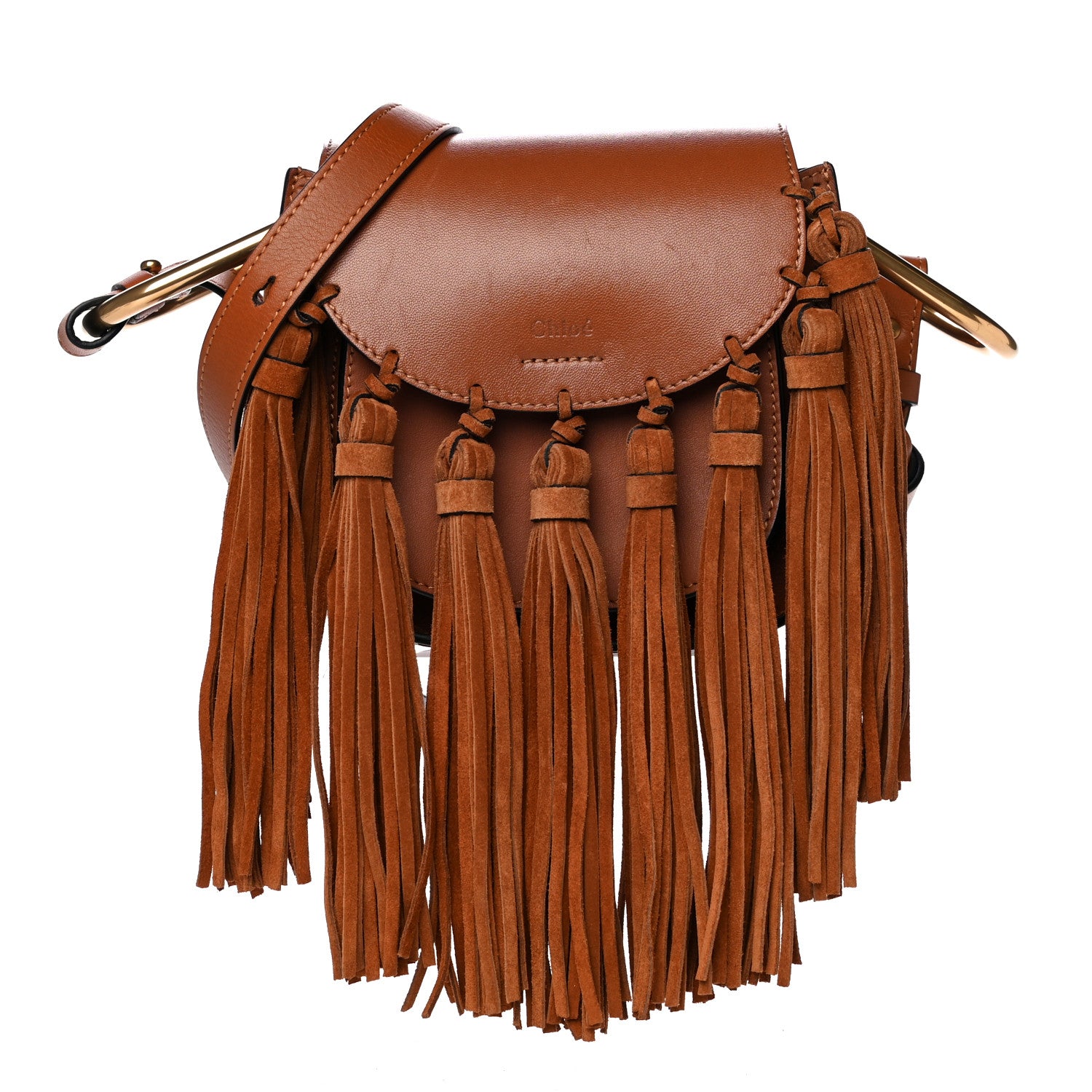 Chloe Calfskin Hudson Fringe Shoulder Bag Caramel 1 of 12