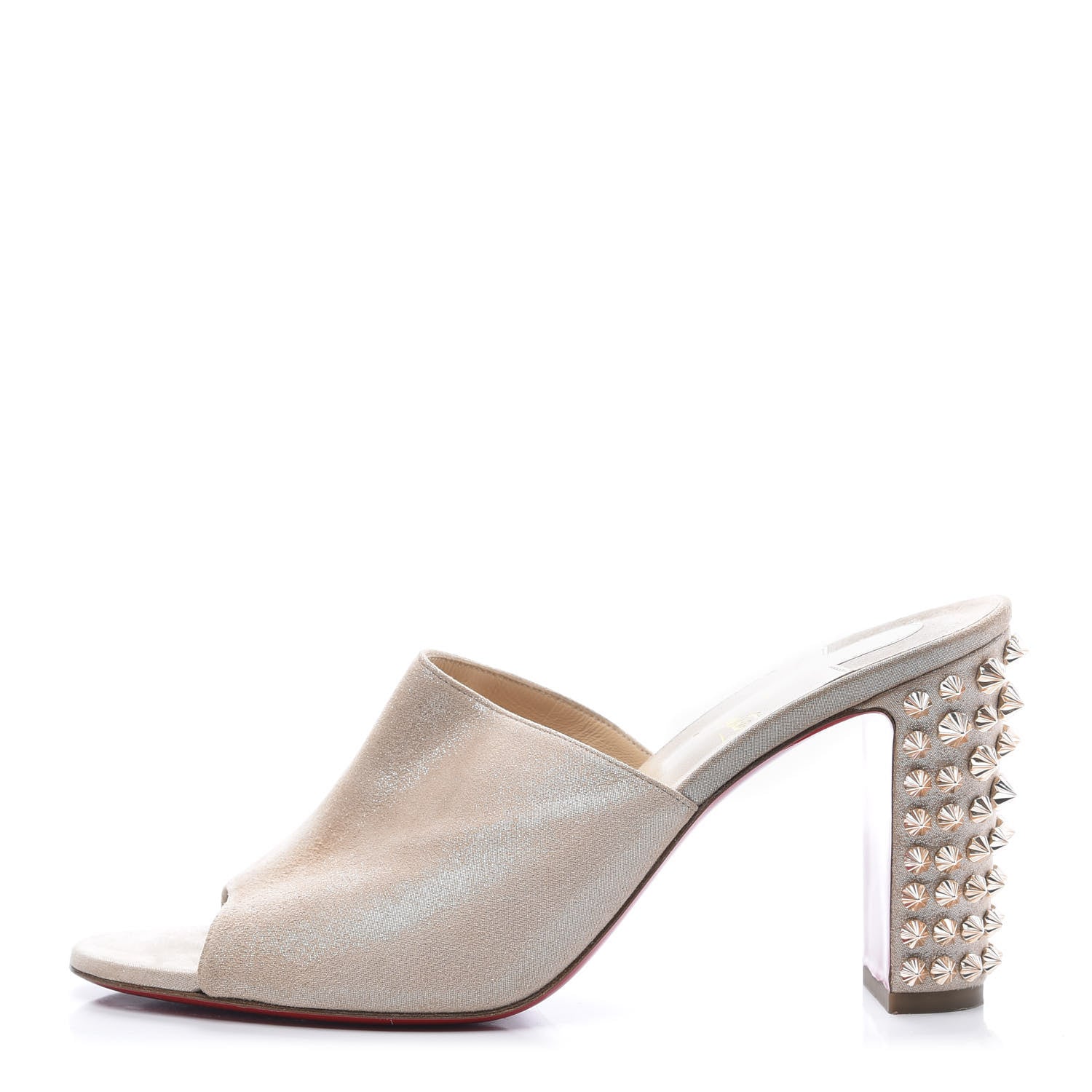 Christian Louboutin Glitter Spike Peep Toe Mule 39.5 Natural 1 of 9