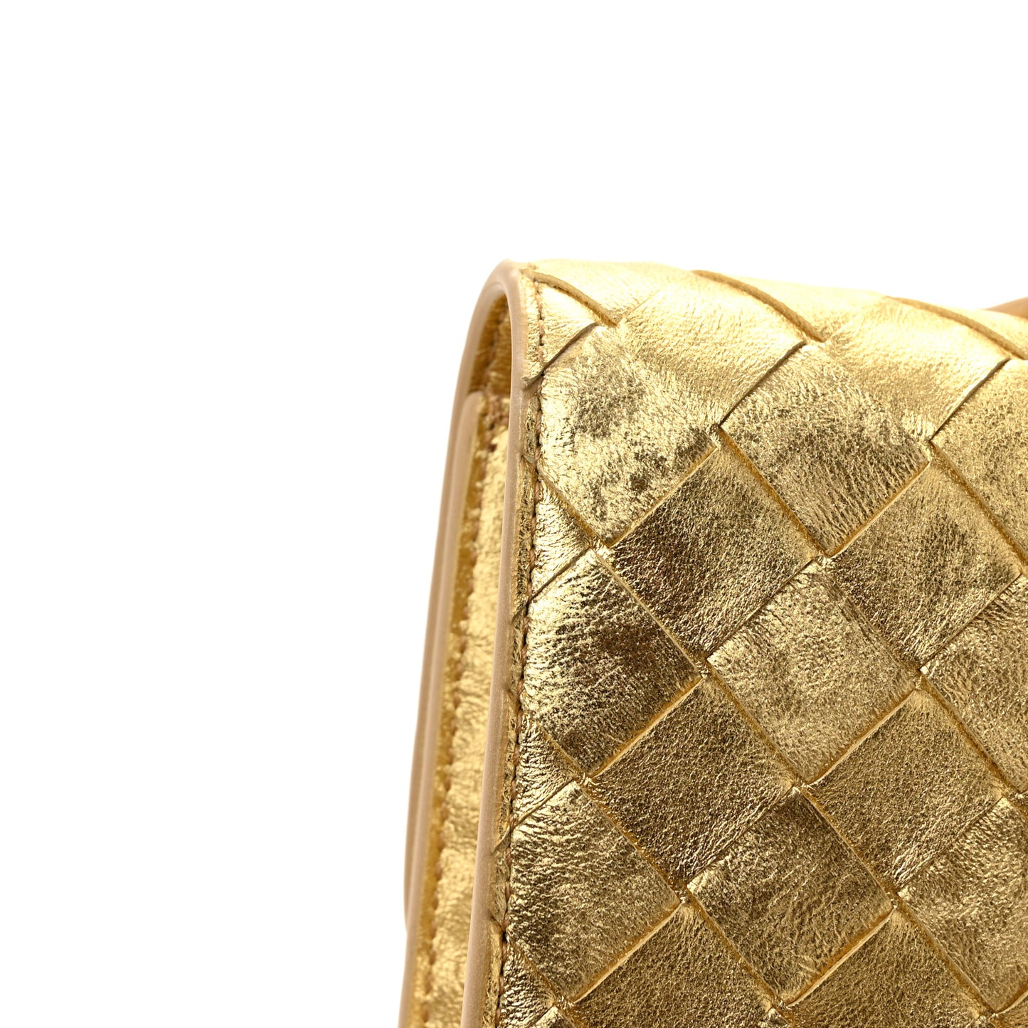Metallic Satin Lambskin Intrecciato Long Andiamo Top Handle Clutch Gold