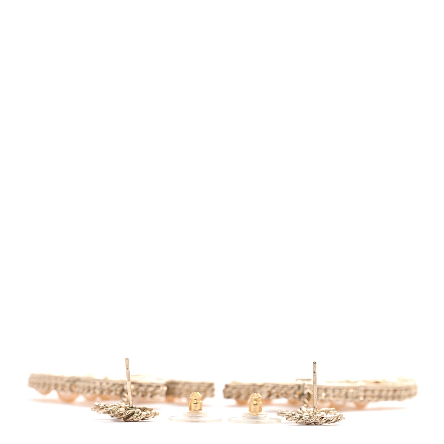Pearl Chain Large CC Earrings Gold