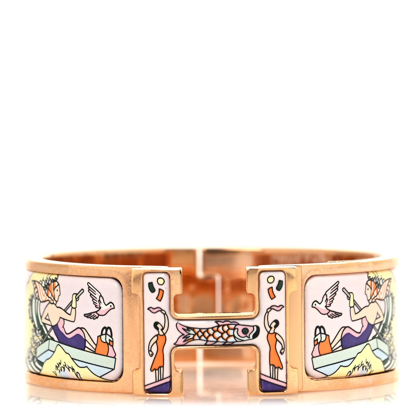 Enamel Printed Wide L'Epopee d'Hermes Clic Clac H Bracelet GM Rose Dragee